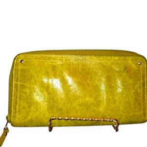 Vintage Soft Leather Wallet Yellow Boho Pattern
